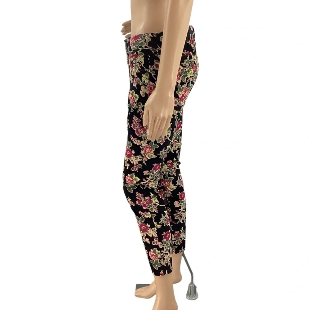 Free People Black Floral Fine Corduroy Skinny Pants Size 28